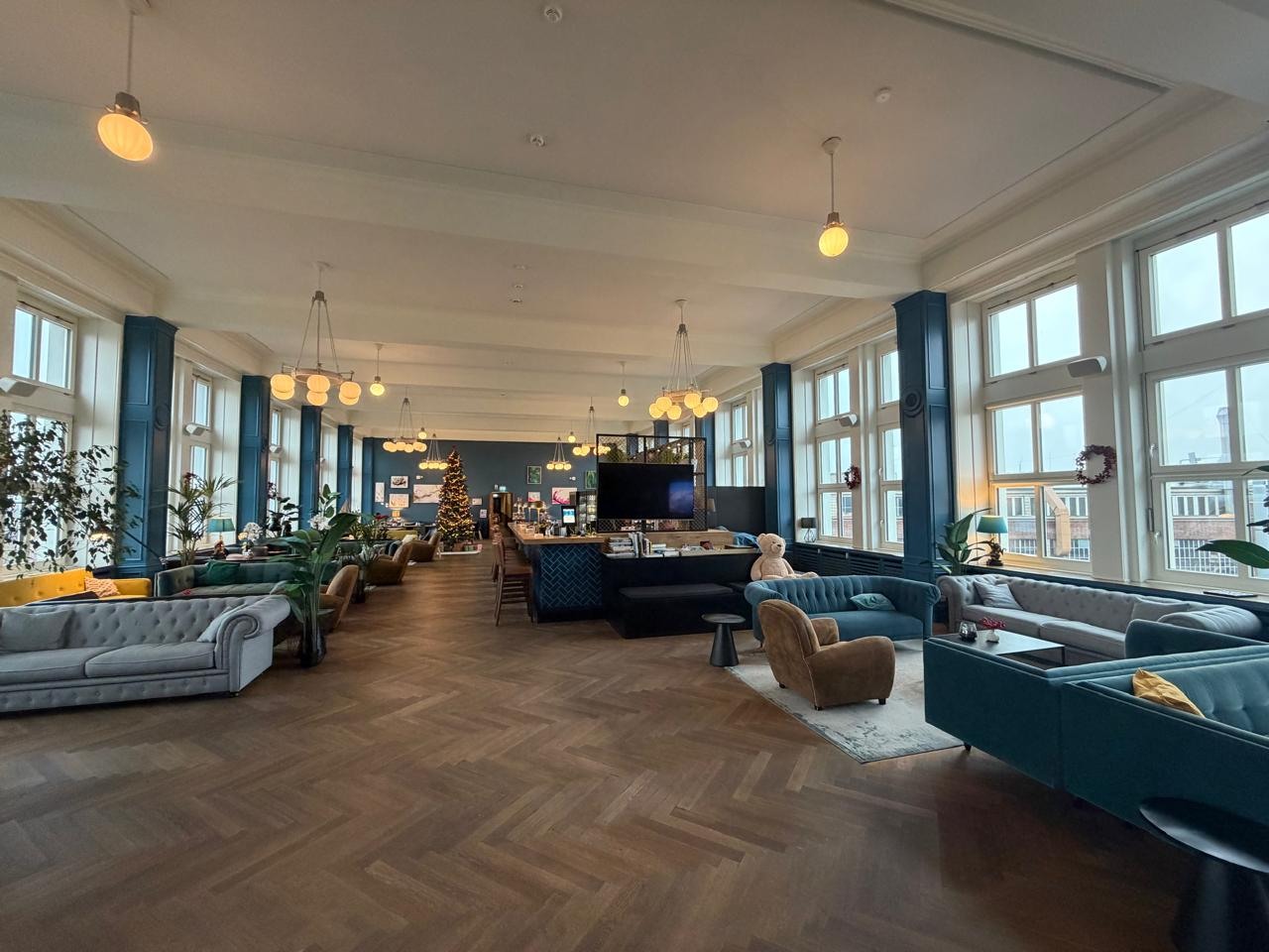 Spacious hospitality lounge with period architectural details